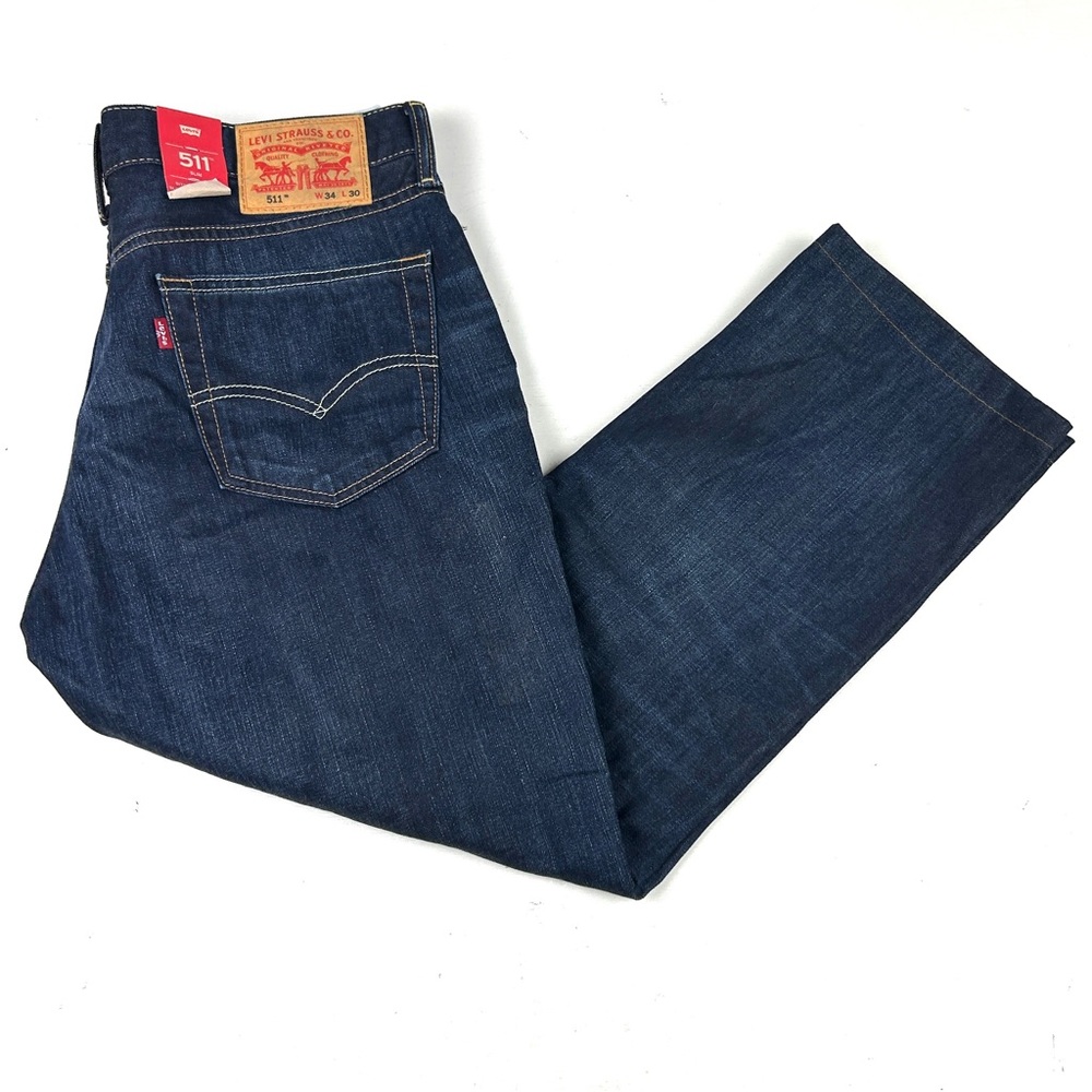Levi's 511 Slim Fit Blue Denim Jeans Men’s Sz 34 X 26 Short Inseam Dark New